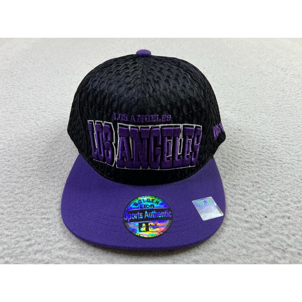 Golden Lion Los Angeles Snapback Hat Black Purple Mesh NBA Basketball Cap OSFA
